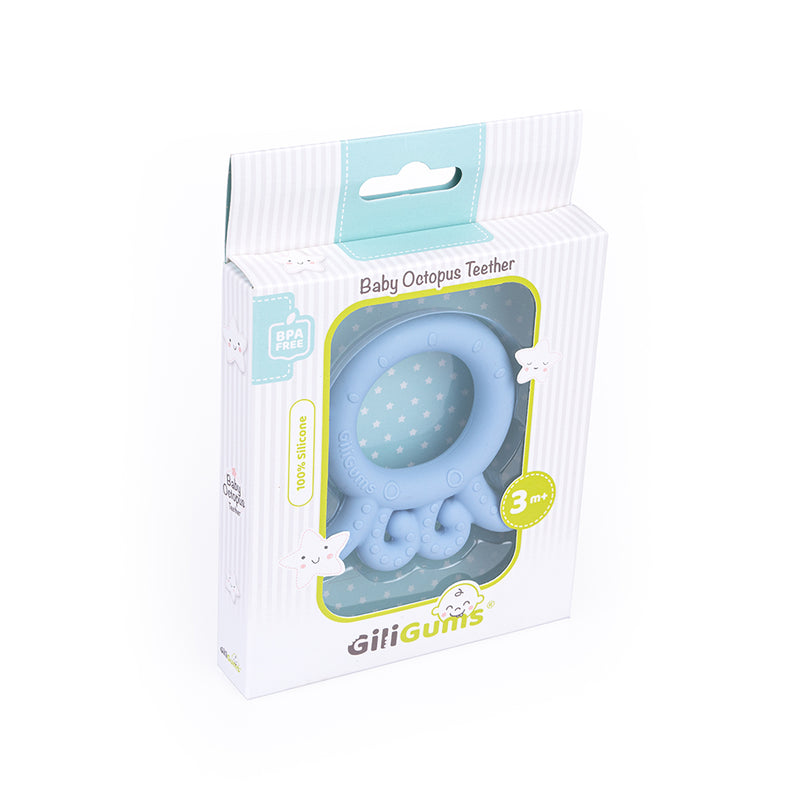 Baby Octopus Silicone Teether - Blue in box